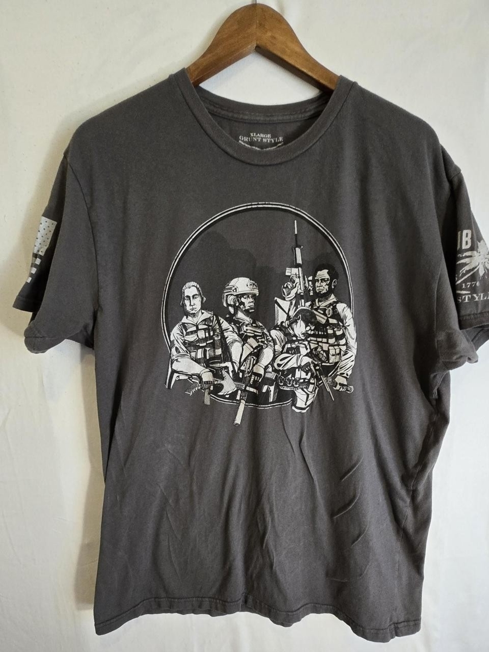 Grunt Style Men's Charcoal T-Shirt with White Tactical Crew Graphic
